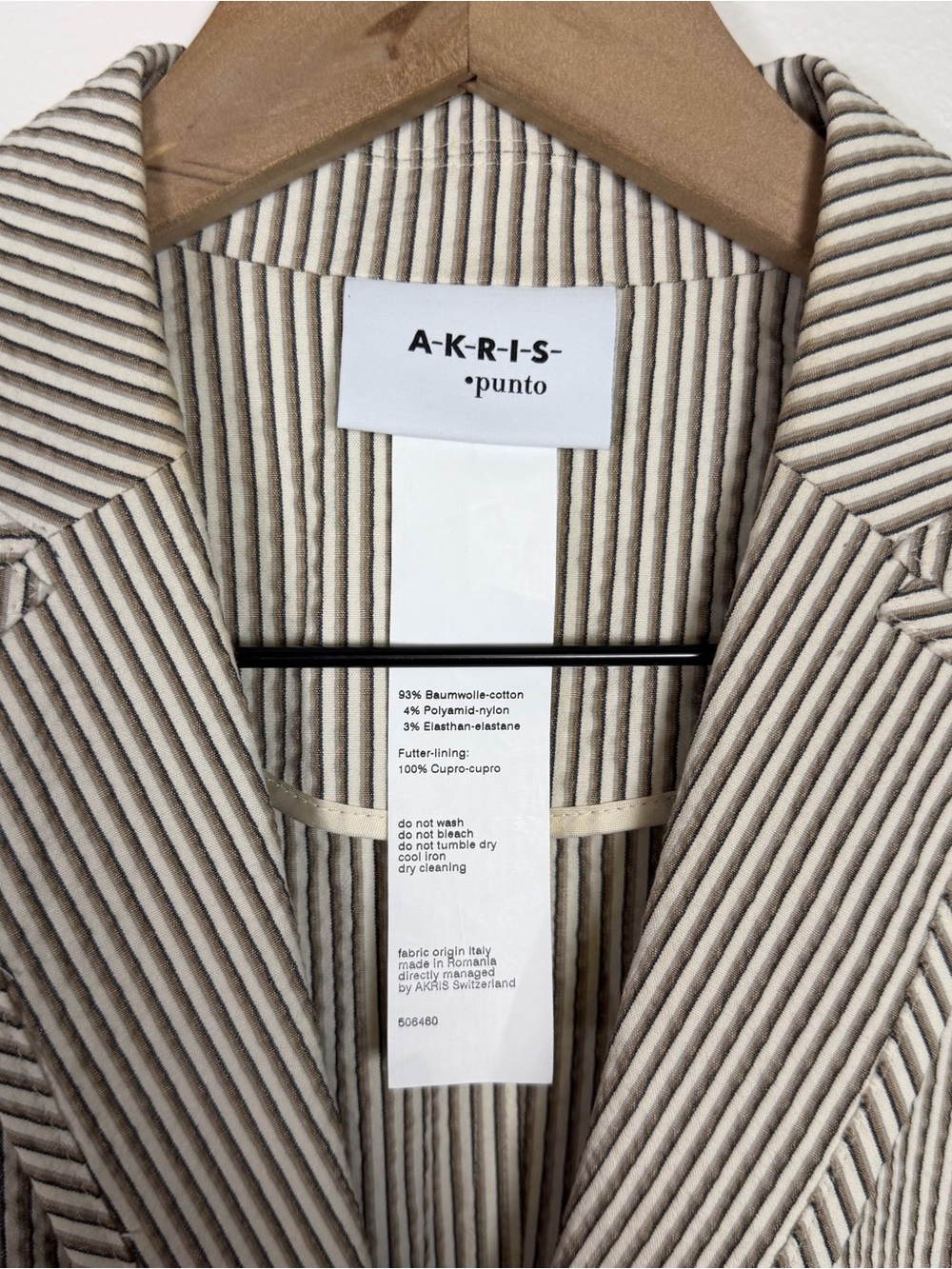 Akris Punto Seersucker Stripe Suit Set Blazer Pants Cotton Stretch US 6 Cream - Picture 4 of 12